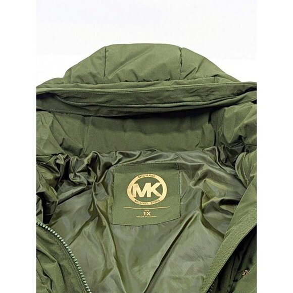 Michael Kors Women's Plus Size Belted Olive Hooded Puffer Coat Size 1X MSRP $350 - Picture 2 of 9